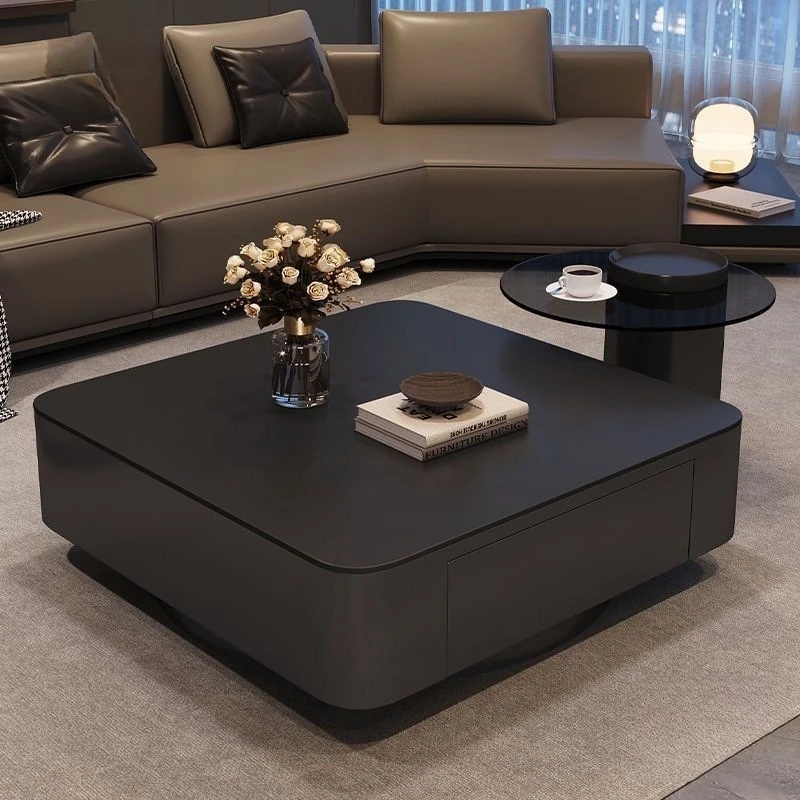 New modern simple living room home black coffee table light luxury square rock slab