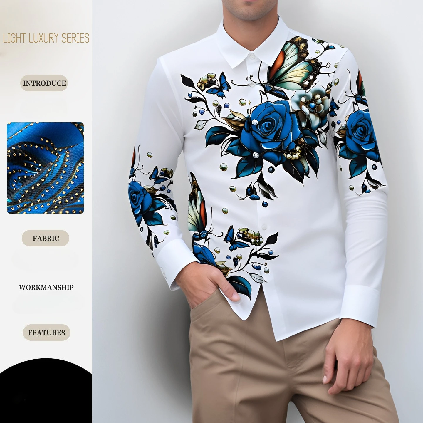 

Heavy Industry Rhinestone 3D Printed Men's Shirt Autumn Luxury Long Sleeved Casual Business Shirts Social Banquet Party Tops