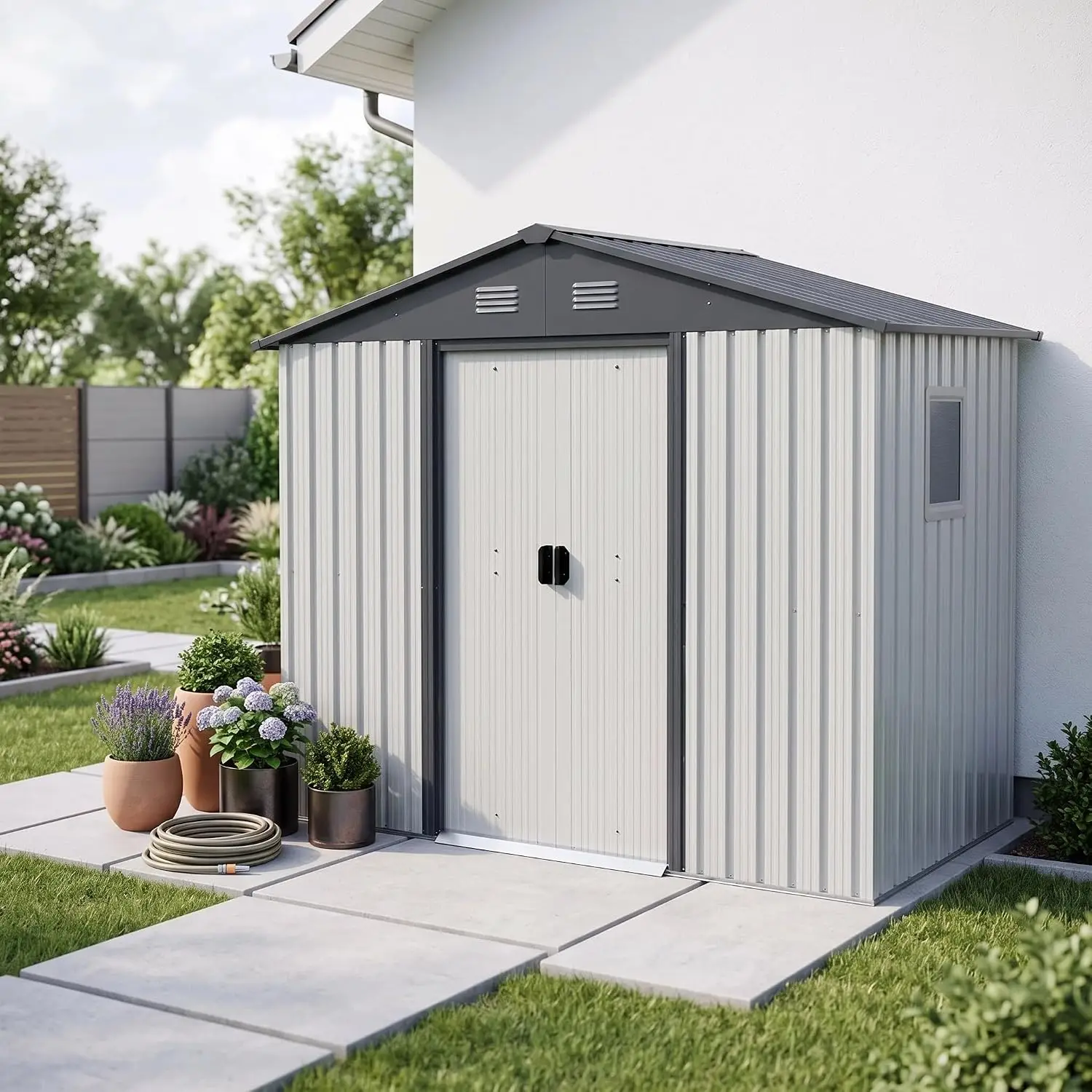 8×4FT Outdoor Storage Shed Heavy-Duty Metal Tool Shed Secure Latch Closure, Customized