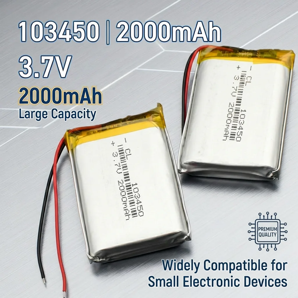 High Capacity PURFIELD 103450 Lipo Battery 2000mAh Polymer Lithium Cell for GPS MP5 Bluetooth Speaker Headset Camera Device