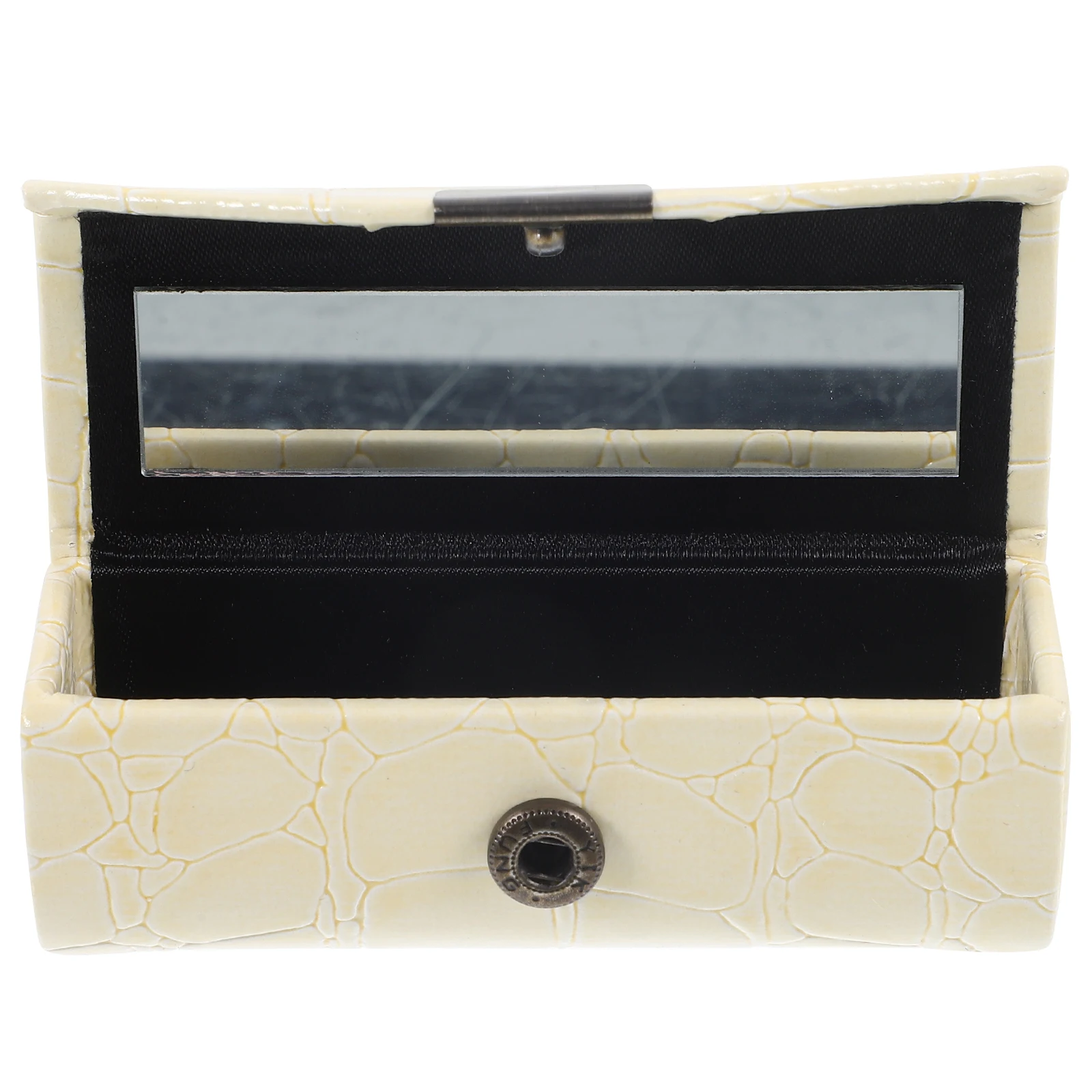 

Lipstick Box with Mirror for Single Lipstick Portable Travel Makeup Organizer Beige Color PU Holder Bag