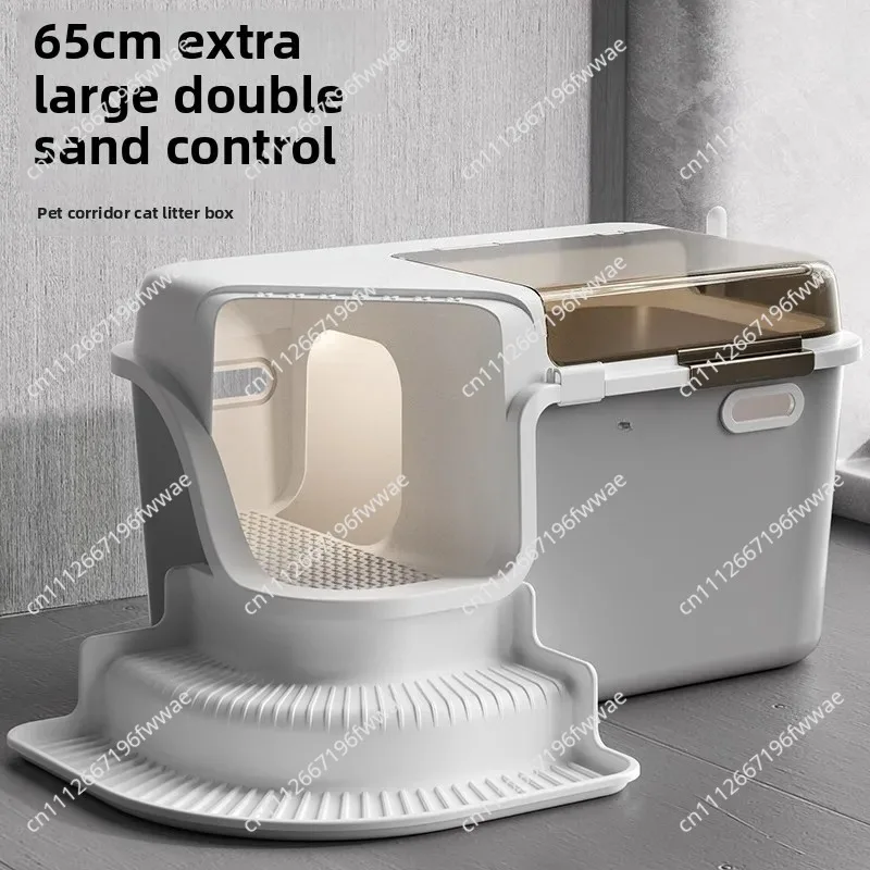 Fully Enclosed Cat Litter Basin Corridor Type Splash-Proof Deodorant Cat Toilet Large Pet Litter Box Enclosed Cat's Bedpans