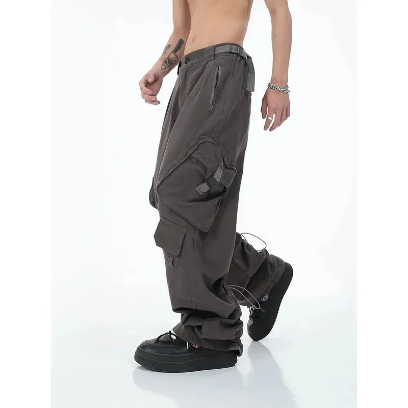 

2023 American street fashion big pocket overalls trousers loose casual design straight wide leg trousers mens clothing pants