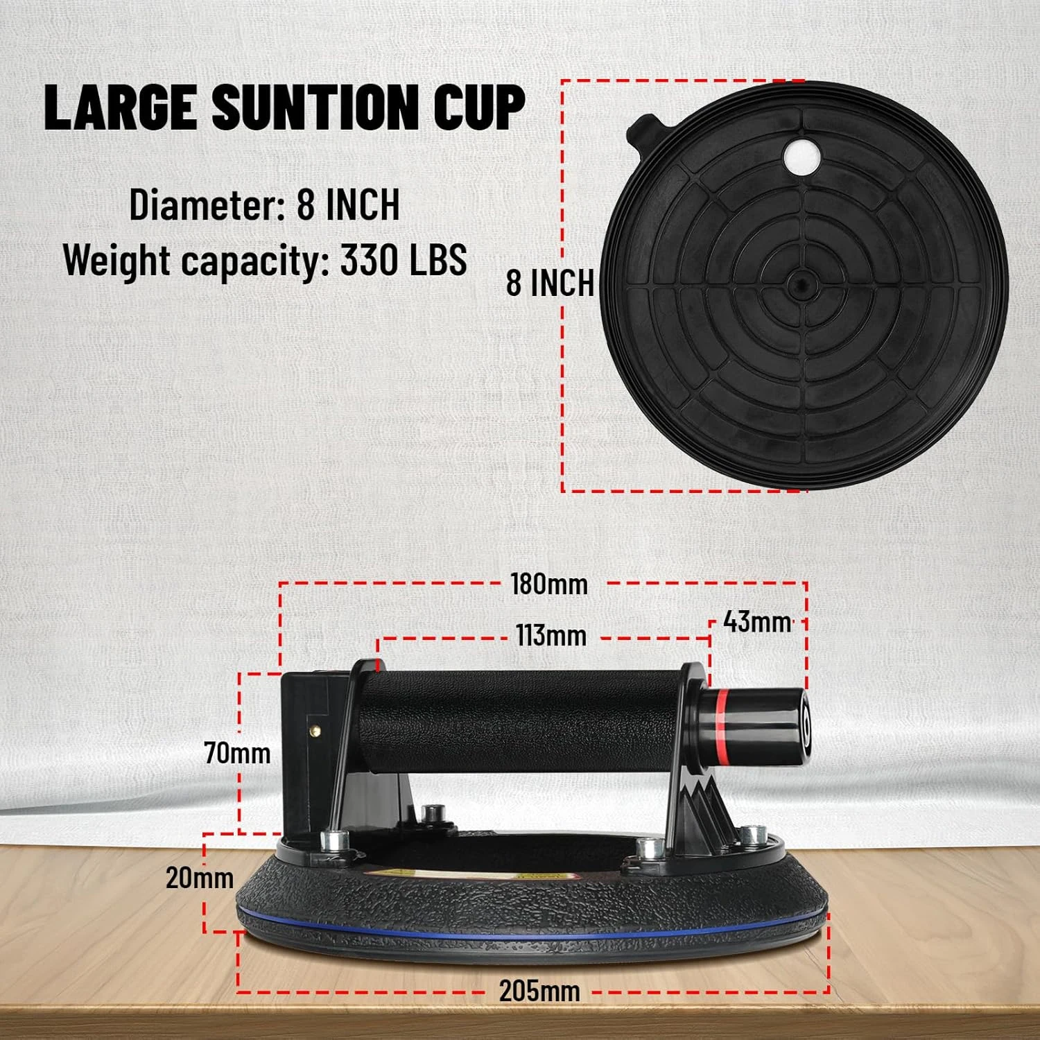Vacuum Suction Cup 200kg Loading Capacity Heavy Duty Vacuum Spreader for Tile Adsorption Granite Glass Lifting 8 Inch Cup