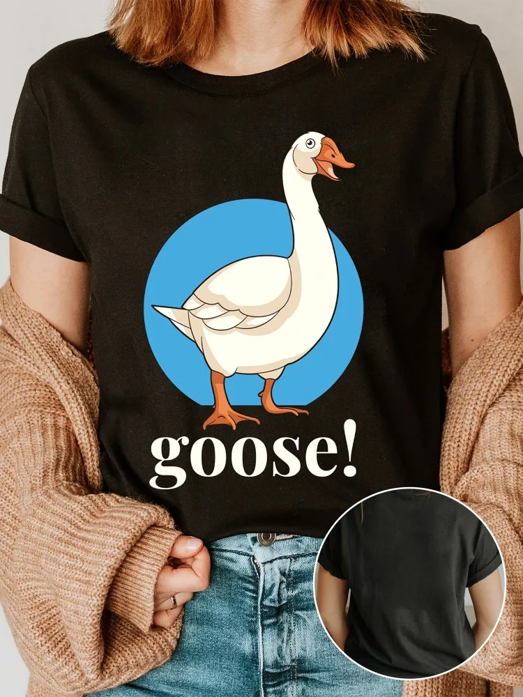 

Женская повседневная футболка с короткими рукавами и круглым вырезом, забавный топ с принтом гуся, мультяшный дизайн, юмористическая рубашка с круглым вырезом