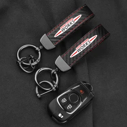 Leather Carbon Fiber Car Ring Keychain Trinket Zinc Alloy Keyrings Rotate For Mini John Cooper Works Emblem R60 F60 F57 R57