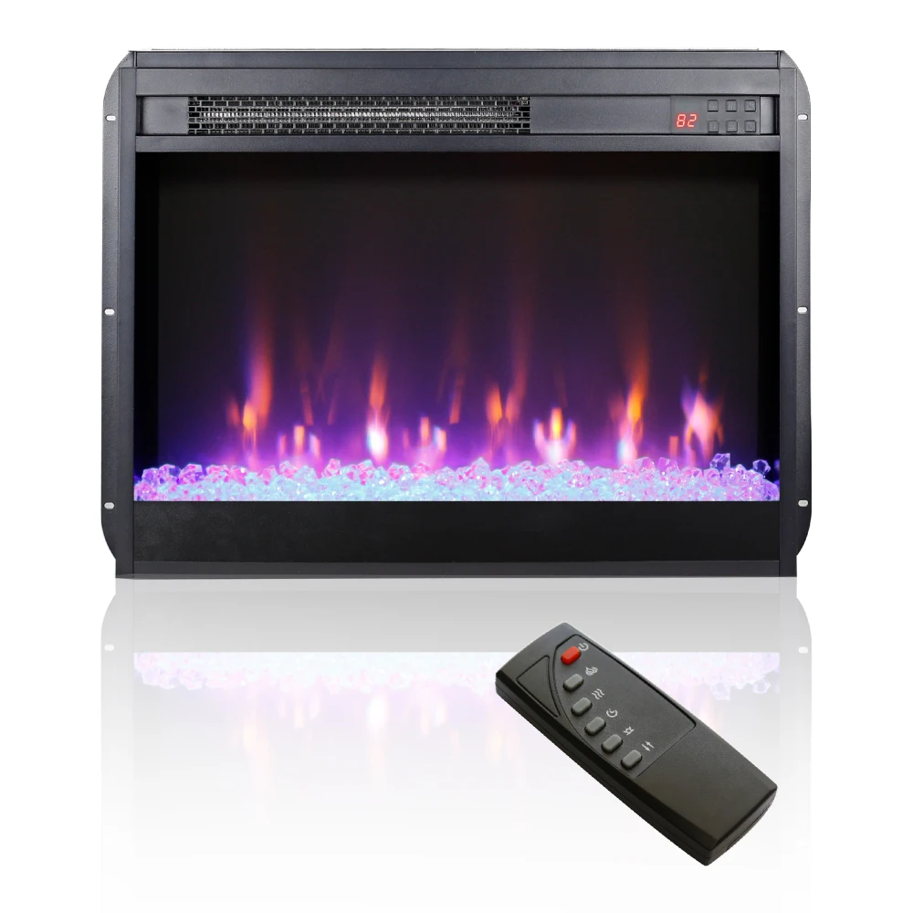 23 inch electric fireplace insert, ultra thin heater with crystal  & realistic flame, remote control with timer, overheating