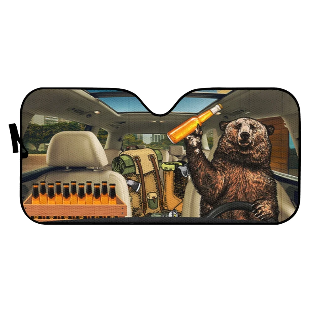 Auto sunshade Car Window Shade Funny Grizzly Bear Drinking Beer Sunshade for Car Windows Men Women Car Front Sunshade Cover Hot