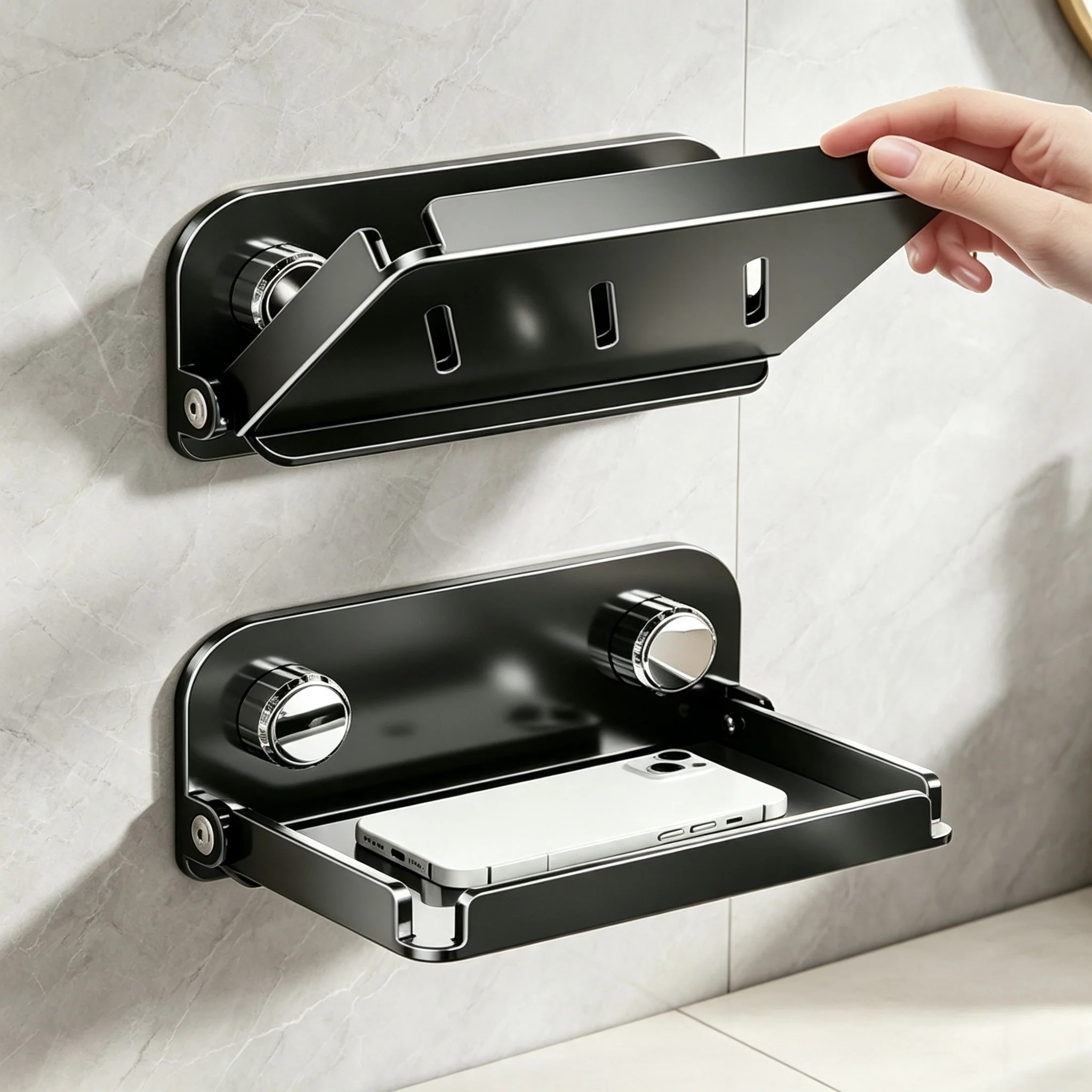 Suction Cup Wall Hanging Bathroom Rack Punch-Free Foldable Shower Shelf with Anti-drop Guardrail for Bathroom