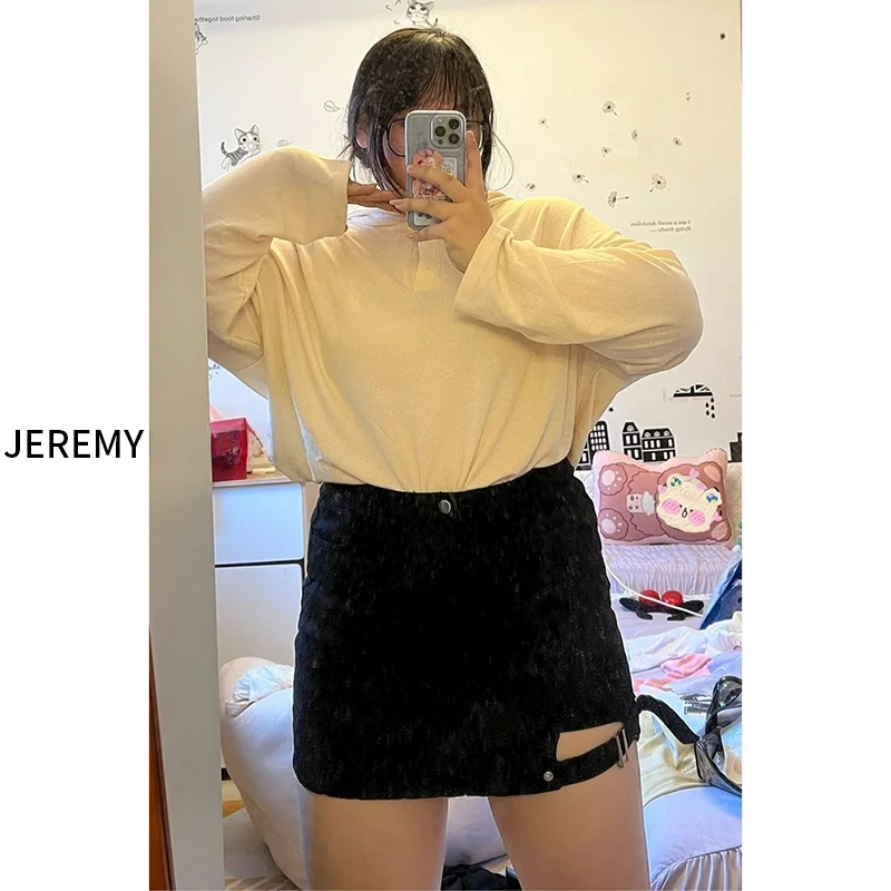 

plus Size Women's Summer Thin Elastic Waist ort Skirt Bla Loose Jeans f-length Skirt Casual High Waist A-line Skirt