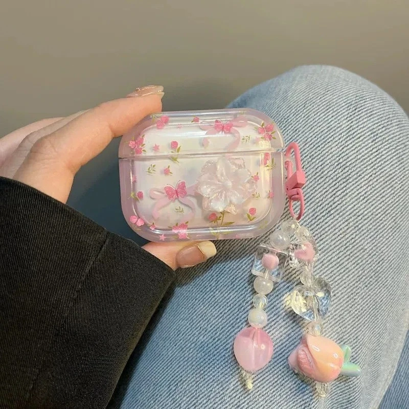 غطاء سماعة رأس مطبوع على شكل فراشة متدرجة ثلاثية الأبعاد لأجهزة AirPods 4 3 2 1 Pro2 حافظة TUP لأجهزة AirPods Pro 2 Coque Fundas