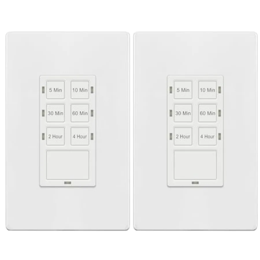No Neutral Wire Countdown Timer Switch, 5-0--60, -, for Bathroom Fans, Heaters, Lights, LED Indicator, 0VAC 800W, UL Listed, Sc