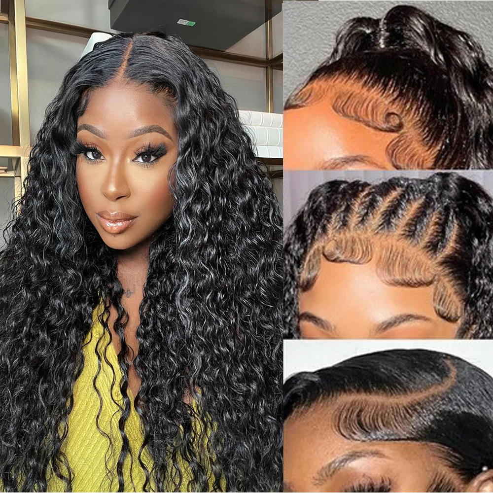 

13x6 Deep Wave Lace Front wig 100% Human Hair Brazilian Virgin Glueless 200% Density Pre Plucked Natural Hairline wig Fro Women