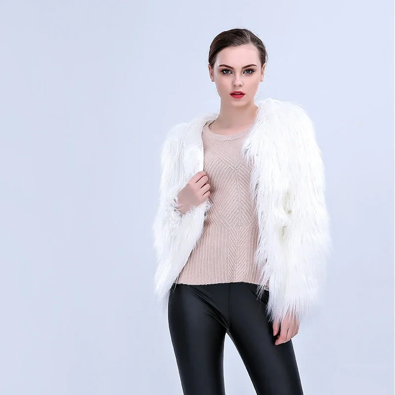 Women Faux Fur Coat Valentine Cosplay LED Multi-Color Warm Hoodie Vest Shiny LED Jacket Light Up Dance Costume