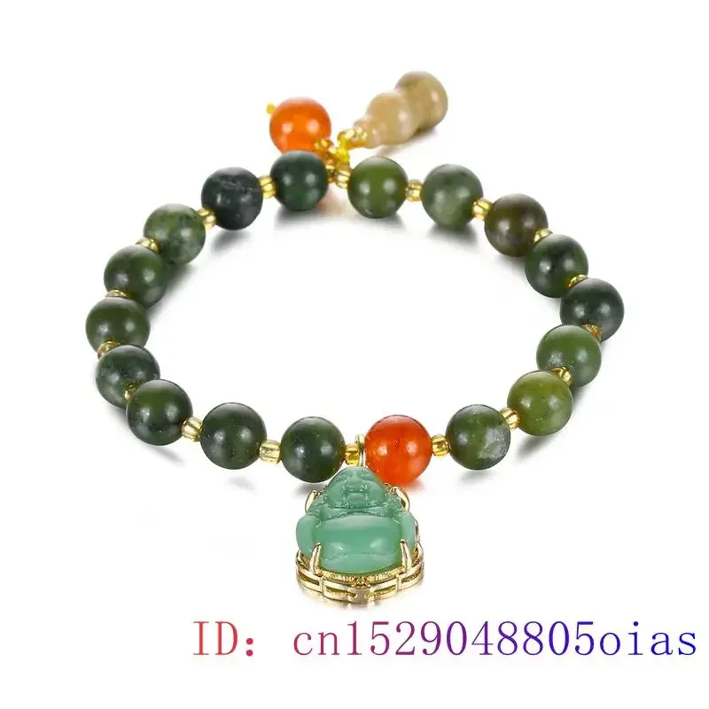 Jade Maitreya Bracelet Natural Bracelets for Women Green Elastic Vintage Amulets Amulet Stone Carved Jasper Jewelry Bead