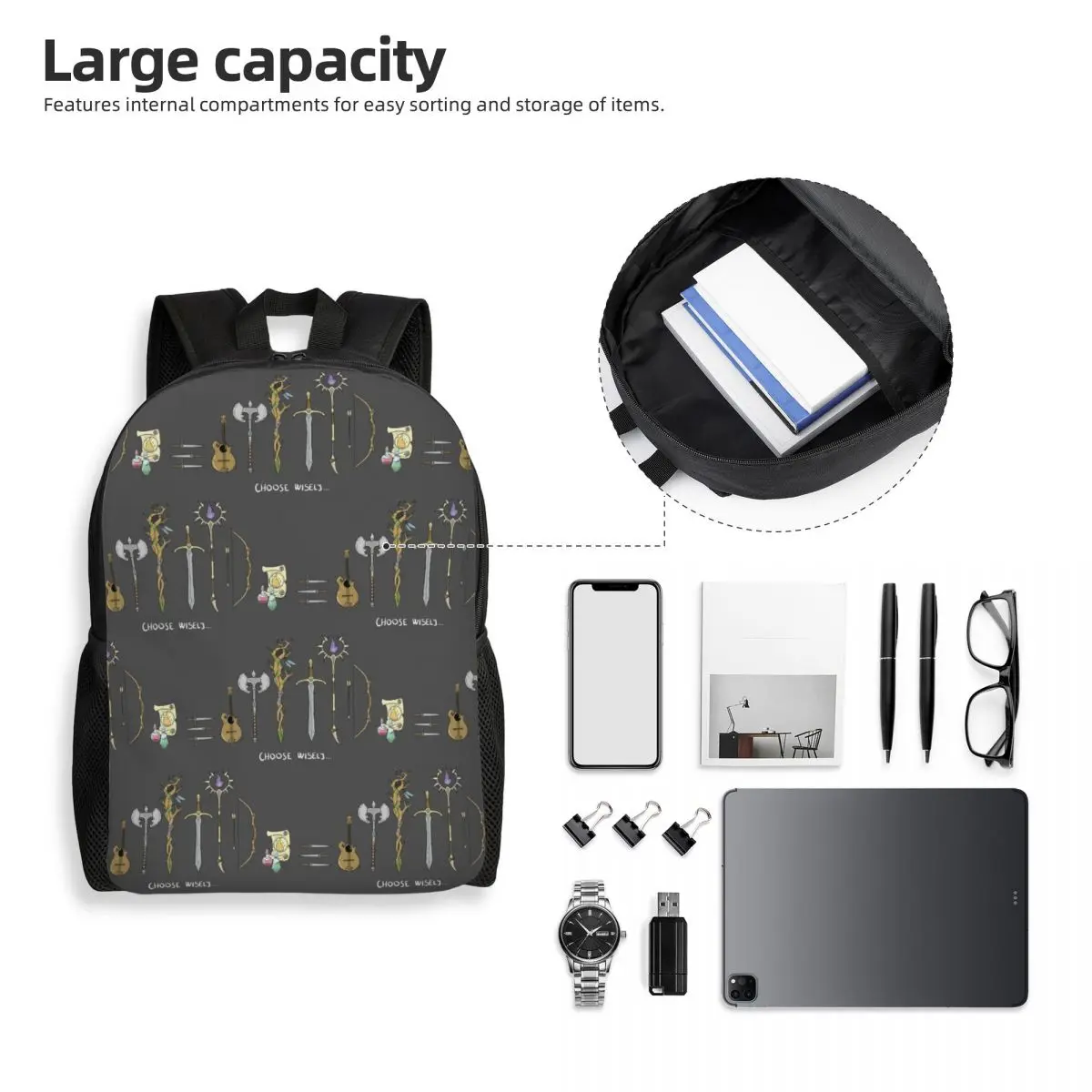 Chose Wisely, DnD Classes Option Backpack Student Boys Girls BookBag School Bag Computer Shoulder Bags