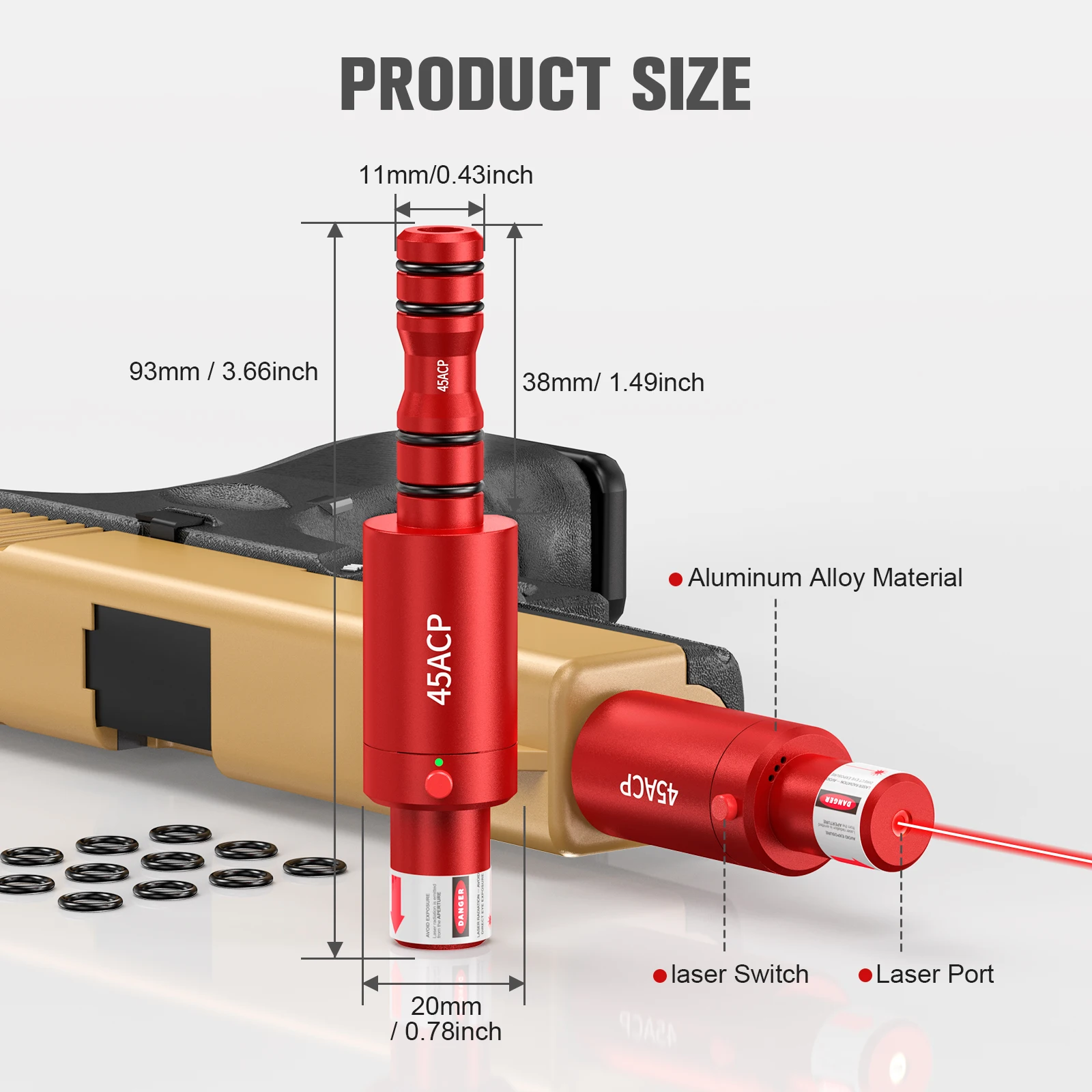 Rechargeable 45ACP/.22LR/.243/Cal.25/Cal 223Rem Laser Trainer & Boresighter - 2 in 1 Dry Fire Practice and Scope Calibration.