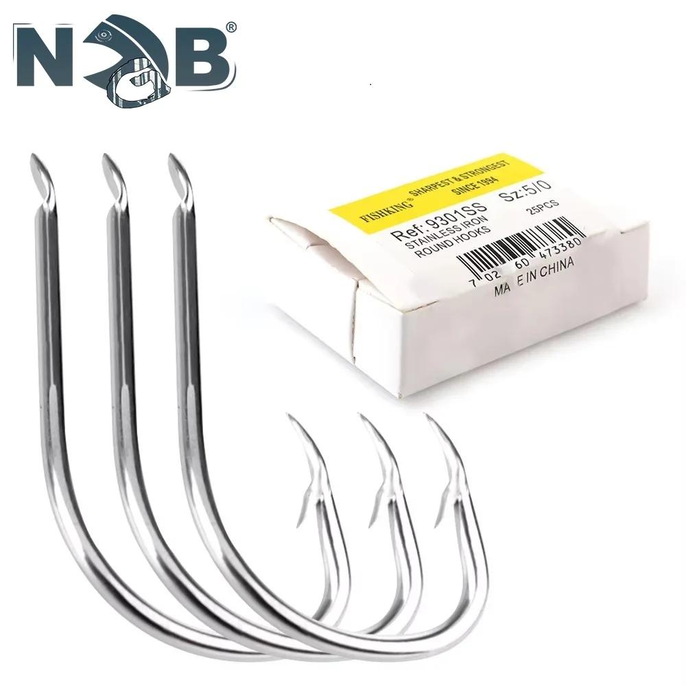 NGB 25-50pcs 9301SS Stainless Iron Nickel Round Bent Sea Hook 5/0#-7# Barbed Kirbed Flatted Fishing Hooks Accessory