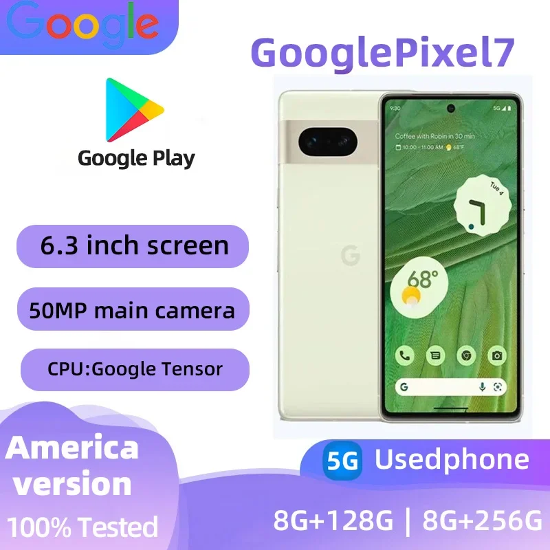 GooglePixel7  5G 6.3Inch OLED 90Hz Screen Google Tensor 30W Super Charge 4700mAh Battery OTG used phone