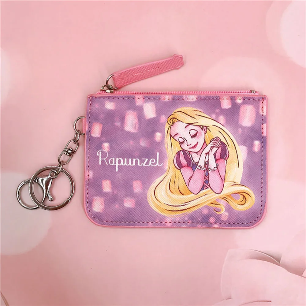 Disney Girl Princess portamonete bambini PU Leather Zipper Mini portafoglio corto donna carta di credito ID studente Campus Card Hold