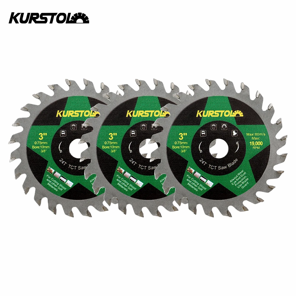 KURSTOL 1/3/5Pcs 75mm TCT Hard Alloy Saw Blade For Cutting Wood Plastic Woodworking 3inch Mini Circular Cutting Disc Set