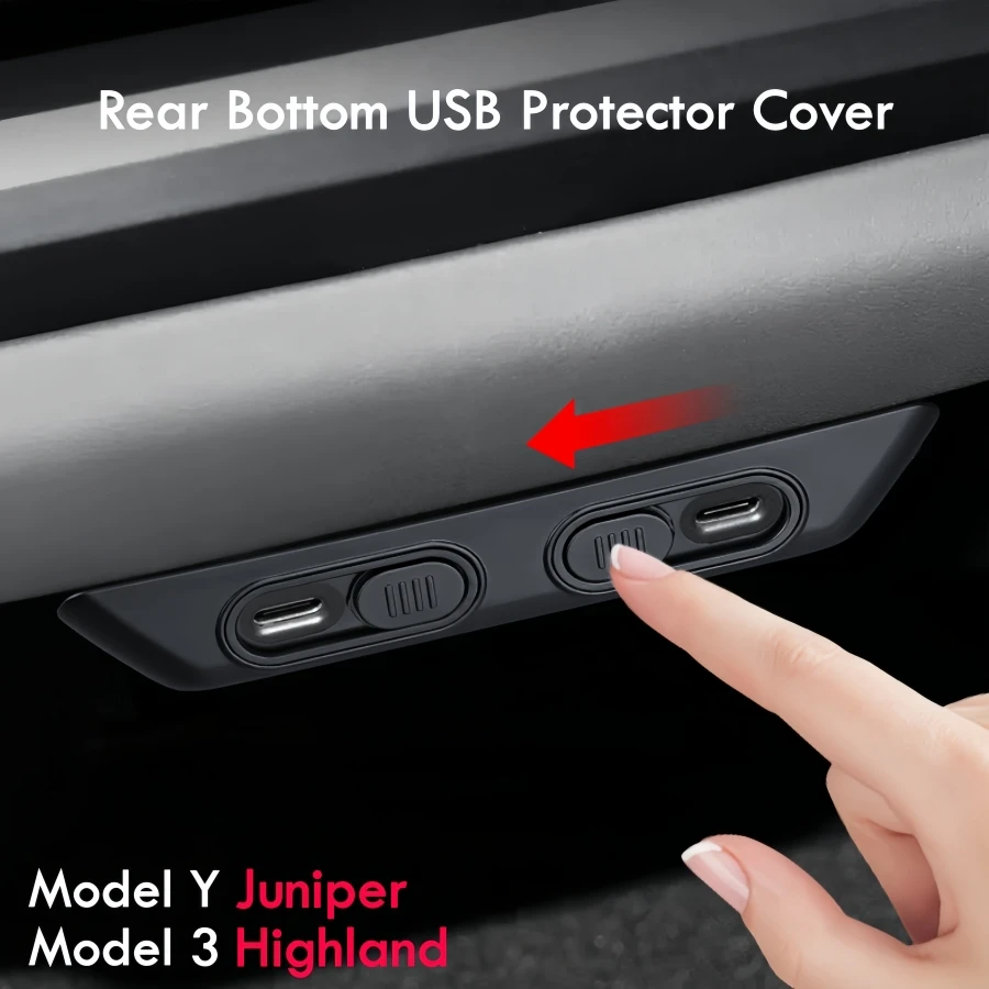 For Tesla Model Y Juniper 2025 Rear Bottom USB Protector Cover Model 3 Highland 24-25 Charging Port Cover ABS+TPE Block Design