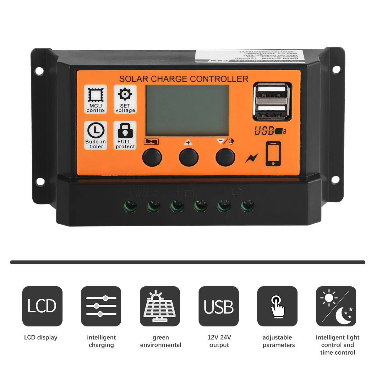

10a 12V 24V Solar Charge Controller Regulator LCD Display Timing Light Control Pwm Solar Panel Controller