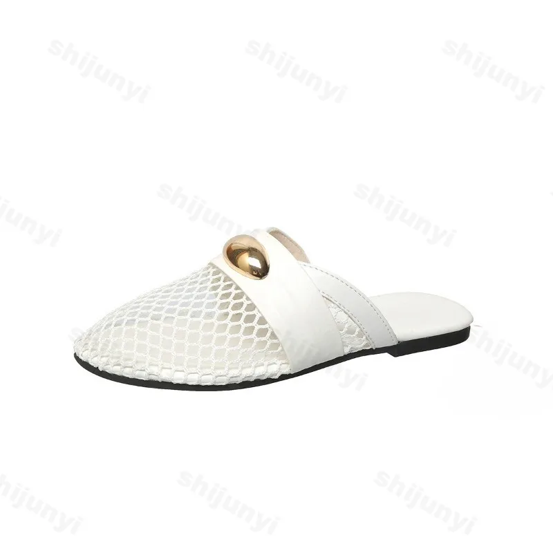 Fashion Leopard Design Casual Flat Half Slippers for Women 2025 Summer Mesh Hollow Breathable Comfortable Slip on Beach Sandals view 6
