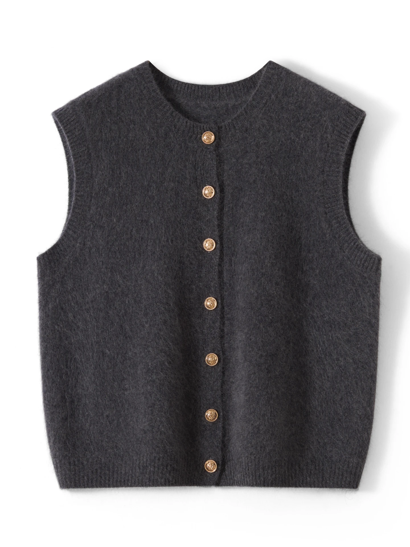 TLOML Damen-Strickweste aus 100 % Merinowolle, O-Ausschnitt, Herbst-Winter, Basic, ärmellos, Strickjacke, lockerer Plüschpullover, dicke Weste