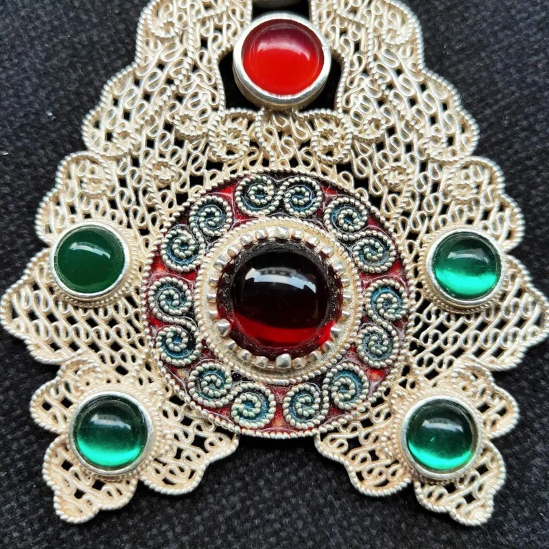 Tibetan Silver Color-Retaining -Style Hollow Pendant, Ancient Hanfu Crown Flower Holder, Hair Ornament