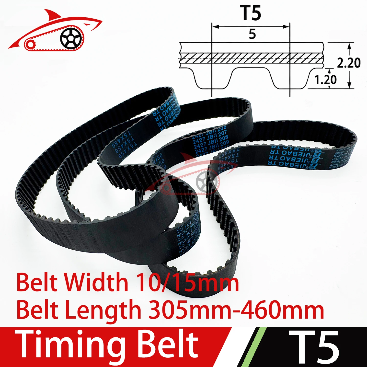 T5 Timing Belt Width10/15mm Length 305 310 320 325 330 335 340 345 350 360 370 380 400 405 410 415 420 430 435 445 450 455 460mm