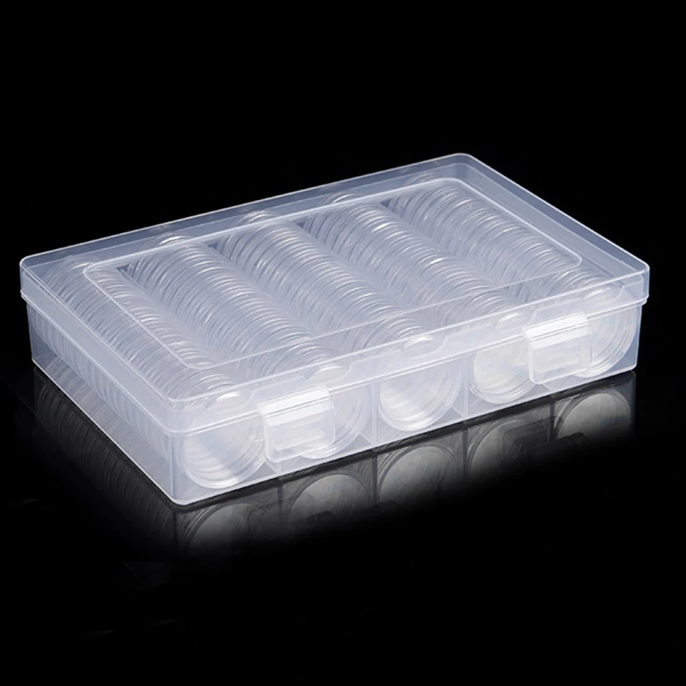 

100 Capsule 30mm Round Boxes Storage Container for Coins Collecting Plastic Dust Proof Portable Coin ganizer