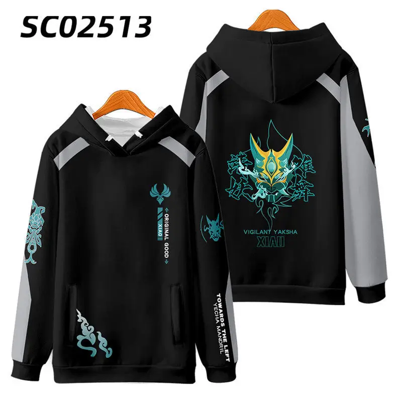 Games Genshin Impact Xiao Tops Jas Hoodie Mode Xiao Fleece Witte Jas Cosplay Kostuum Yaksha Masker Kleding Voor Mannen Vrouwen