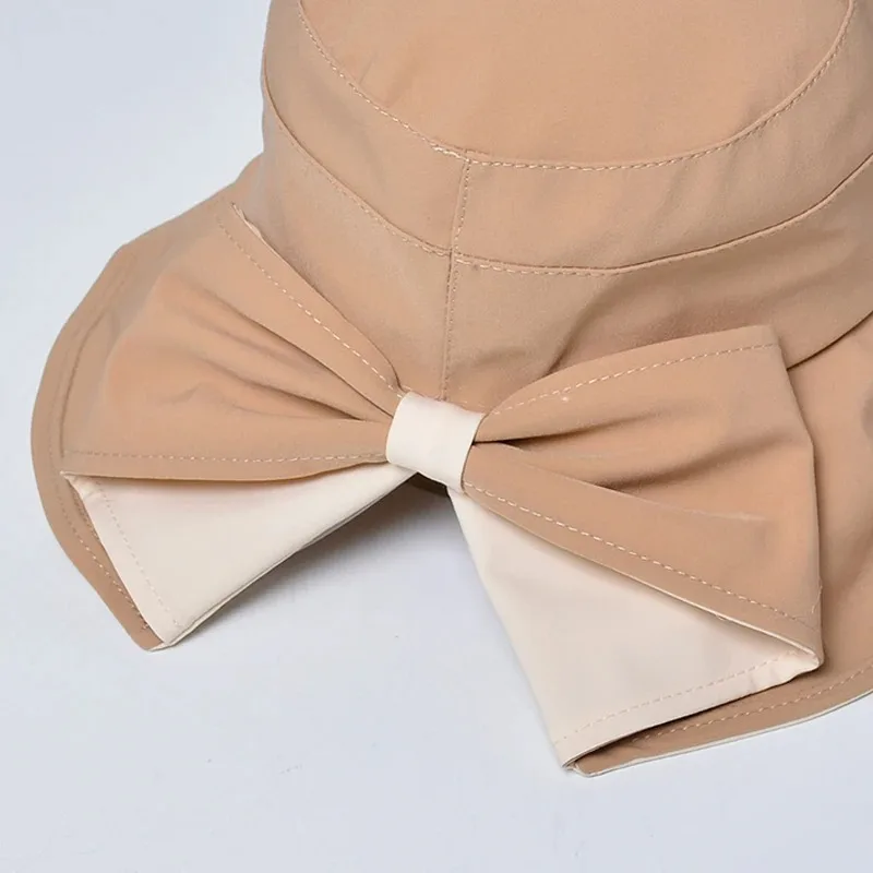 قبعة دلو نسائية صيفية للحماية من الشمس مع ربطة عنق للسيدات، قبعة شاطئ أنيقة واقية من الشمس في الهواء الطلق، أغطية رأس بحافة واسعة #5