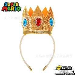 Super Mario Kawaii Headband with Diamond Peach Princess Crown Style Headwear Cute Cosplay Prop Diamond Crown for Girls