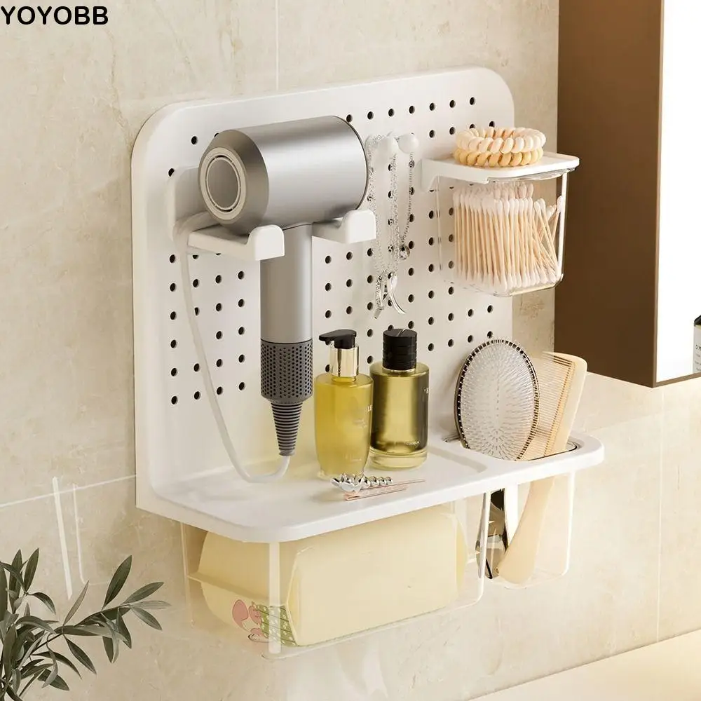 

Plastic Hair Dryer Rack Punch Free Large Capacity Key Tissue Holder Wall Mounted Space Saving Wash Face Tissue Box Kitchen