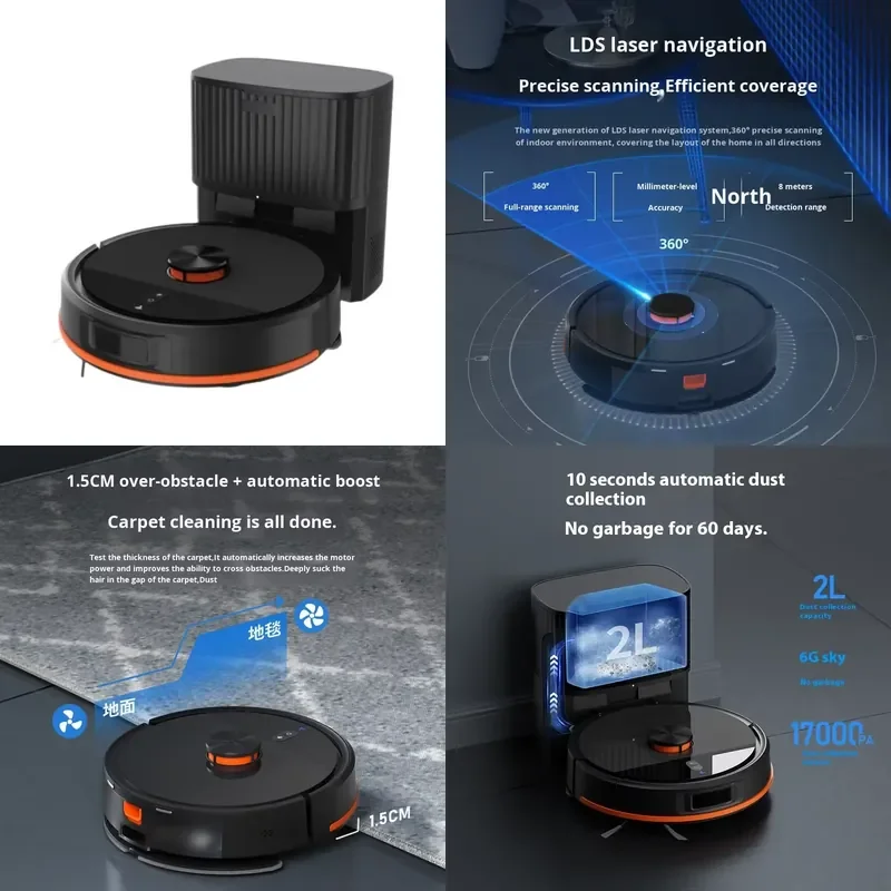 for Fully Automatic Intelligent App Voice Control Robot Vacuum Cleaner Wet and Dry Function LDS Charging Dock Household Power