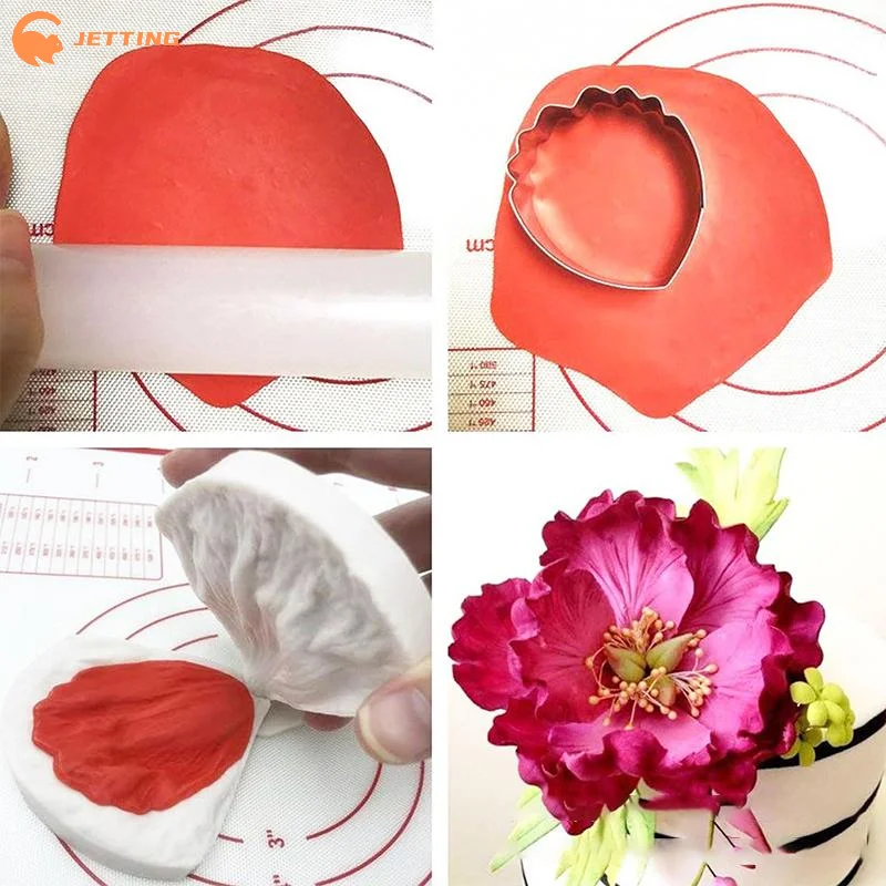 5/7Pcs Peony Petal Veiner Silicone Mold Stainless Steel Cutter Mould Handmade Fondant Flower Molds Cake Decorating Tool Bakeware