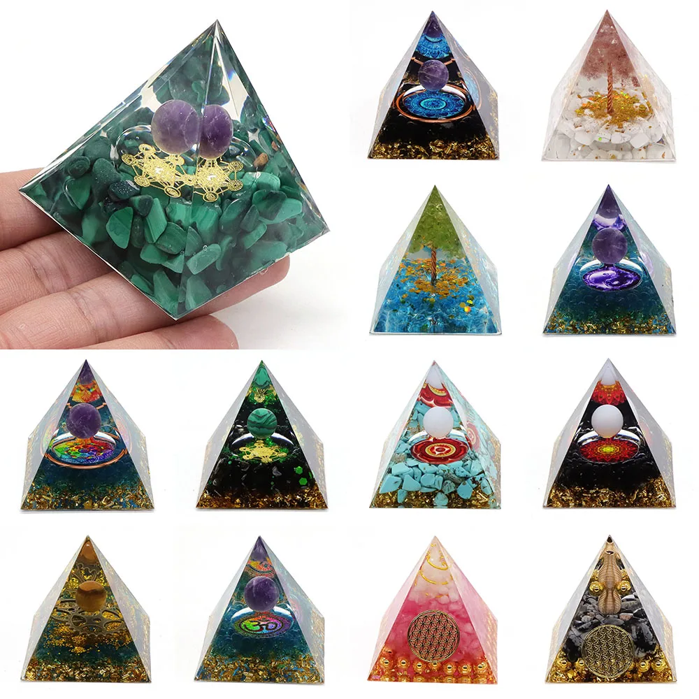 

Wholesale Orgonite Pyramid Reiki Natural Resin&Stones Ball Healing Crystals Chakra Feng Shui Ornaments Craft Decor Gift with Box