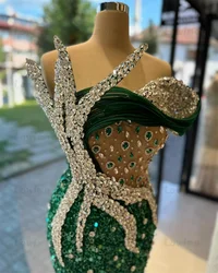 Green Crystals Mermaid Prom Party Dress 2025 Luxurious Formal Party Second Reception Evening Dresses Arabic Celebrity Dresses