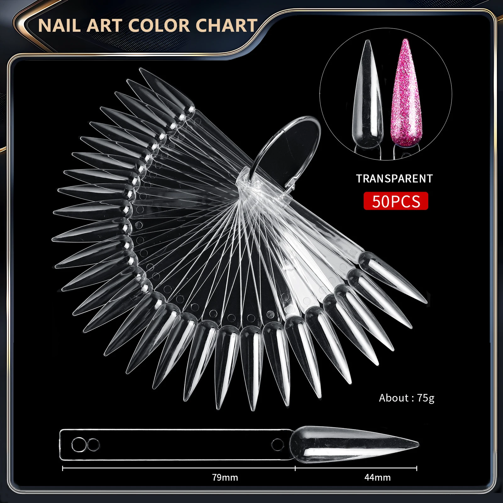 Waaiervormige nagellak displaykaart, acryl nageltip kleurenpraktijkpalet met ring voor nail art training