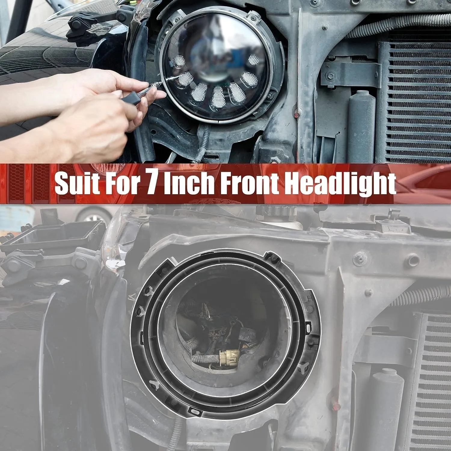 7 インチラウンドフロントヘッドライト取り付けリング保持ブラケットヘッドライト金属リング付き 2007-2017 ジープラングラー JK EL-1018