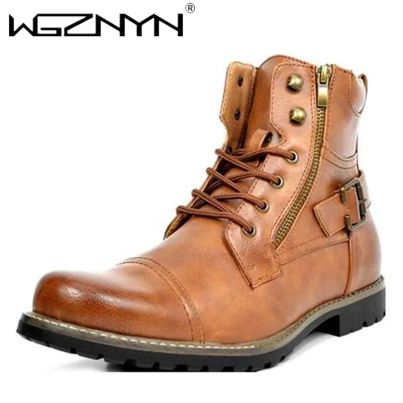 2025 Men Metal Double Zipper Motorcycle Boot Men Leather Britain Ankle Boots Botas Tacticas Hombre Militar Zapatos Para Hombres