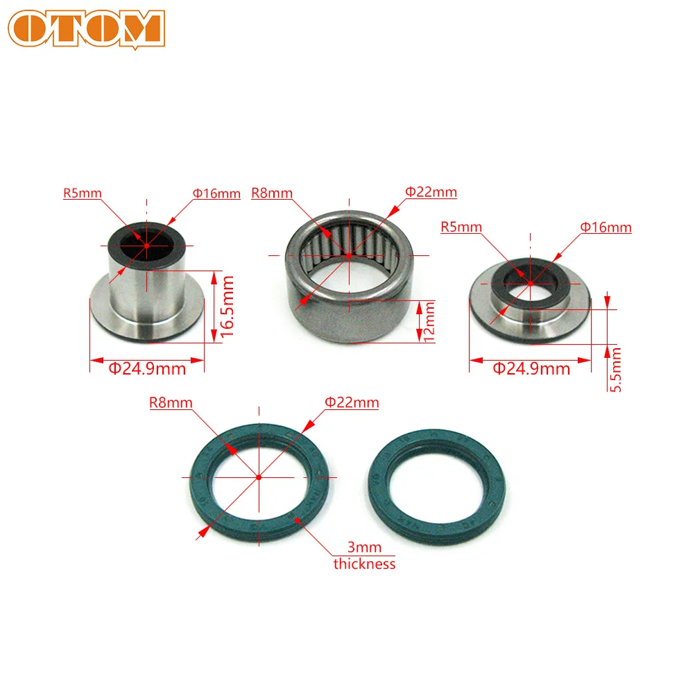 OTOM For KAWASAKI Rear Shock Lower Needle Roller Bearing Oil Seal Kit Fit KX250F KX450F KLX450R 920461151 420360022 920461192