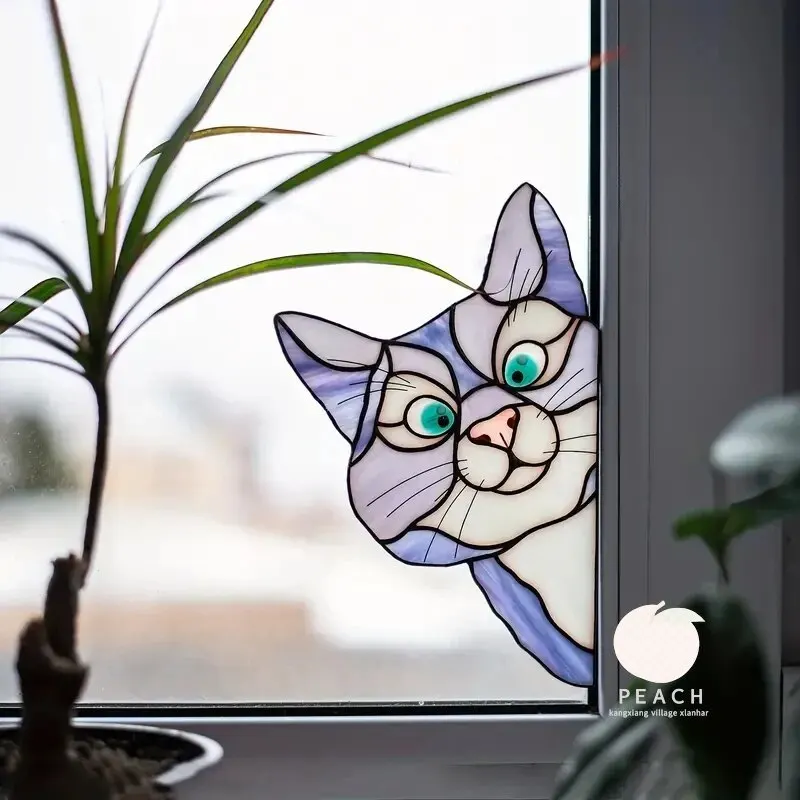 Cat Peeping Glass Window Self-adhesive Stickers, Waterproof Moisture-proof Glass Film, Bedroom Living Room Car Window Decoration