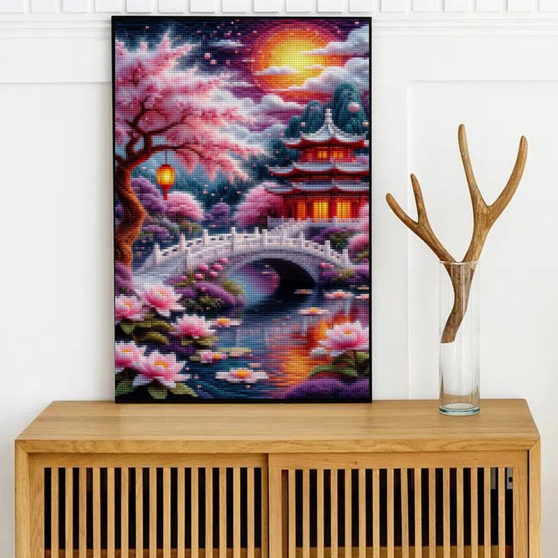 Duży obraz diamentowy z motywem kaskad w świetle księżyca, dekoracja domu, pełny kwadratowy i okrągły haft mozaikowy, haft krzyżykowy, prezent.