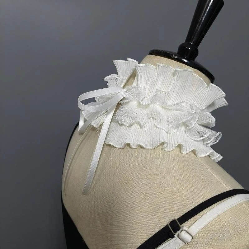 F92D French Styles Ruffle Collar for Dress Detachable False Neck Collar Laceup Collar Women Decorative Collar for Daily Use