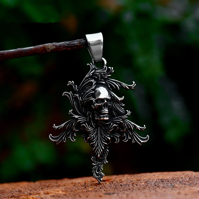 

Vintage Gothic Skull Stainless Steel Men Women Necklaces Pendants Chain Punk Trendy Fashion Halloween Jewelry Gift Wholesale