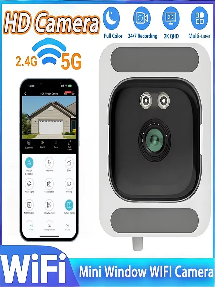 Miniaturowa kamera okienna zastępuje kamery zewnętrzne, kamera WiFi 2.4/5GHz, rozdzielczość 3MP, kolorowy tryb nocny, kamera do montażu przez okno. — zdjęcie produktu 7