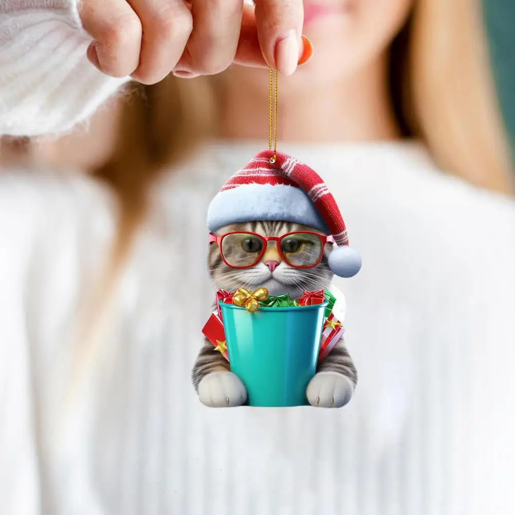 Unique Cat-shaped Christmas Accessory Christmas Cat Figure Ornament Set for Tree Car Rearview Mirror Acrylic for Christmas